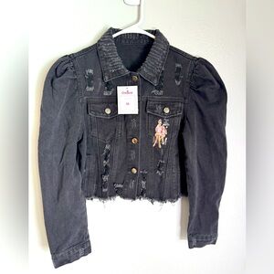 Mama Drama Black Denim Cropped Jacket Size Medium NWT